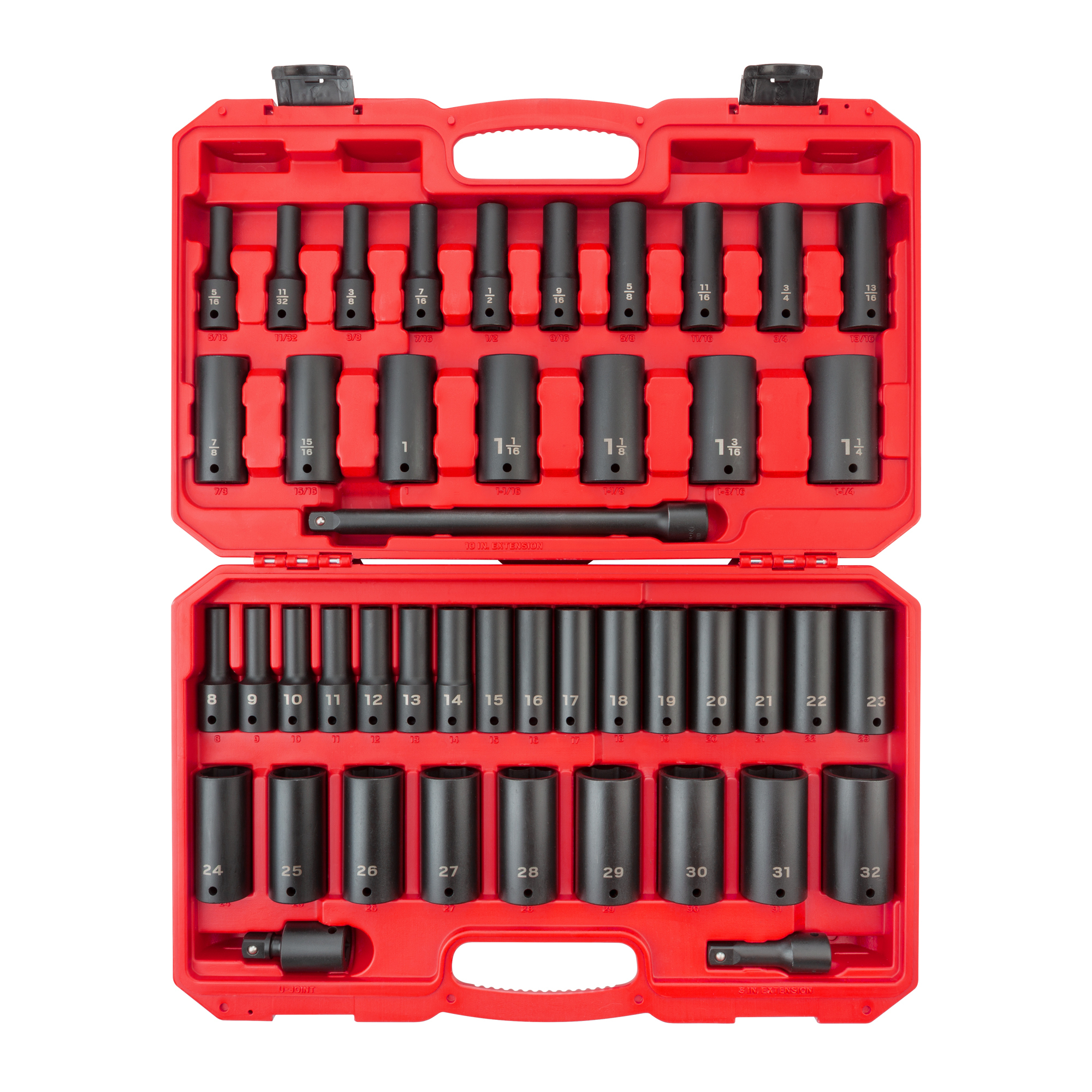 TEKTON 1/2 Inch Drive Deep 6-Point Impact Socket Set with Case, 45-Piece (5/16 - 1-1/4 in., 8-32 mm) | SID92404